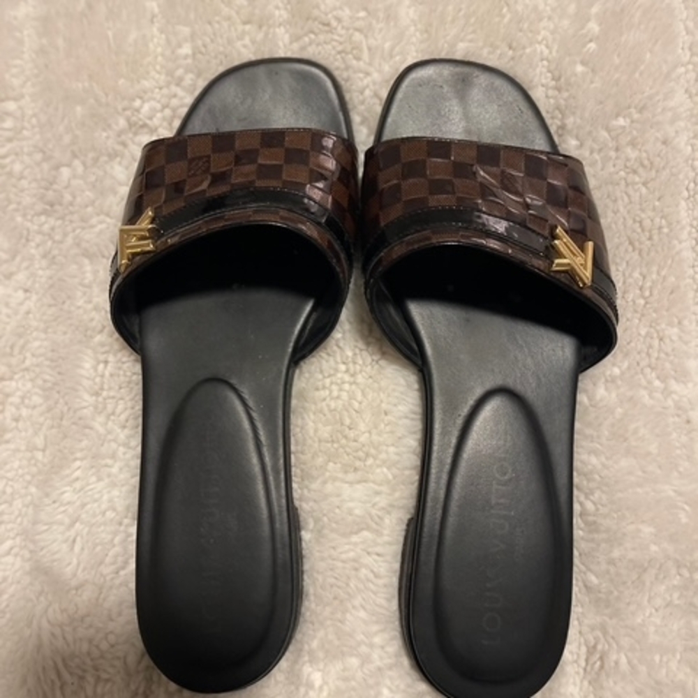 Louis Vuitton Black and Brown Checkered Sandals